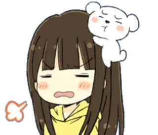 😪 Anime, Dziewczyna, Niedźwiedź, Zły/Smutny, Kreskówka, Naklejka telegram sticker