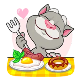 🍔 Talking Tom cat, breakfast, food, donut, sausage, egg telegram sticker