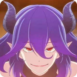 😈 animé, démon, cornes, cheveux violets, yeux rouges, fantaisie telegram sticker