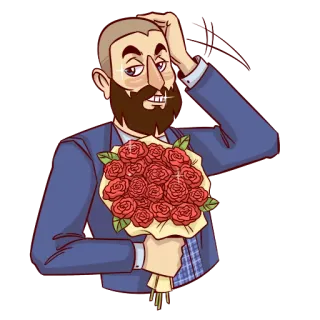 💐 man, beard, flowers, bouquet, suit, roses, cartoon telegram sticker