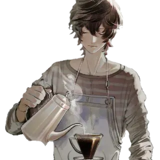 ☕ кофе, наливать, аниме, напиток, пить, мужчина, человек telegram sticker