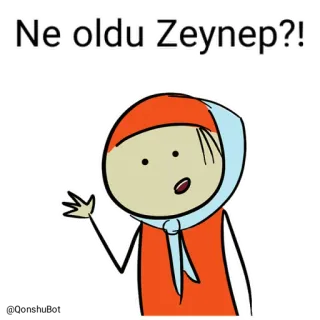 🤔 Zeynep Ne oldu Zeynep?! cartoon, personage, vraag, vrouw, illustratie whatsapp sticker