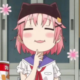 🎈 Anime, Kawaii, Niedlich, Pinke Haare, Katzenohren, Blume telegram sticker
