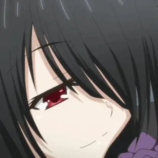 🍷 anime girl, dark hair, red eyes, woman, cartoon telegram sticker