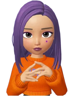 😐 WTF Avatar, Zepeto, cabelo roxo, suéter laranja, WTF, expressão, desenho animado, feminino telegram sticker