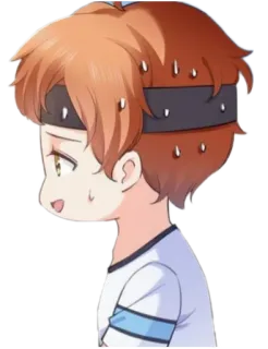 😓 anime, spocony, chłopak, opaska, kreskówka, wyczerpany telegram sticker