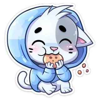 🍪 gato, biscoito, fofo, kawaii, comendo, lanche, azul telegram sticker