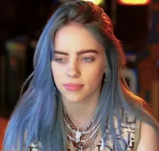 🙁 Billie Eilish บิลลี ไอลิช, นักร้อง, นักดนตรี, ผมสีฟ้า, คนดัง telegram sticker