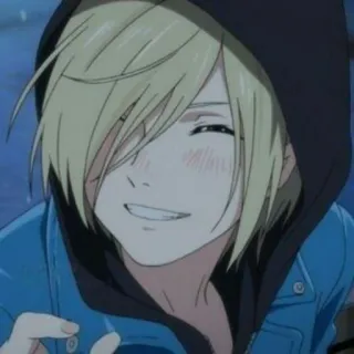 😊 Yuri Plisetsky Yuri on Ice Аниме, Юрий на льду, Юрий Плисецкий, Фигурное катание, Светлые волосы, Улыбается, Мультяшный персонаж telegram sticker