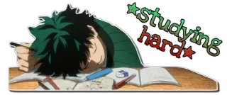 😪 Izuku Midoriya My Hero Academia studying hard アニメ, マンガ, 勉強, 宿題, 眠い, ヒーロー telegram sticker