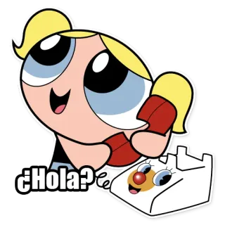 👋 Bubbles Powerpuff Girls ¿Hola? cartone animato, telefono, ciao, ragazza, animato telegram sticker