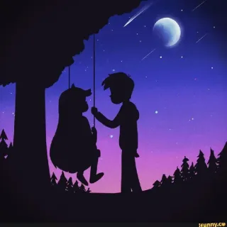 💙 silhueta, lua, balanço, noite, estrelas, árvore whatsapp sticker