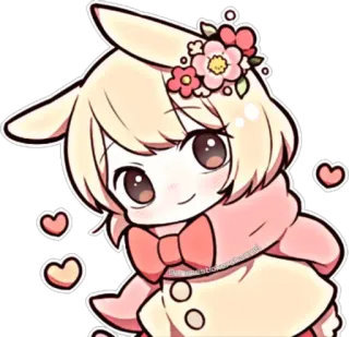 ☺️ Anime, Kawaii, Niedlich, Hase, Chibi, Herzen telegram sticker
