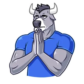 🙏 의인화된 황소, 동물, 만화, 근육질, 회색, 파란색 telegram sticker