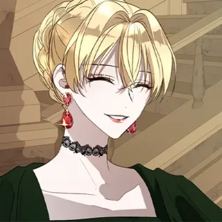 ♦️ donna, bionda, sorriso, ritratto, scale, choker, orecchini, anime telegram sticker