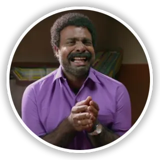😭 man, actor, face, expression, purple shirt, laughing, portrait telegram sticker