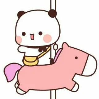 🍓 Panda, Caballo, Lindo, Dibujos animados, Kawaii, Carrusel, Animal whatsapp sticker
