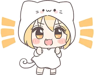 ✊ Аниме, Милый, Чиби, Кавайный, Кот, Уши, Желтый whatsapp sticker