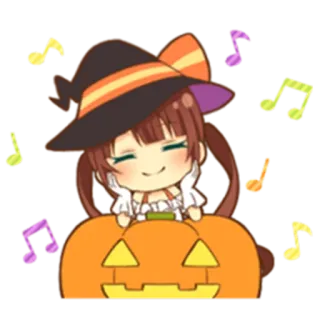 😊 할로윈, 마녀, 호박, 귀여운, 카와이, 애니 telegram sticker