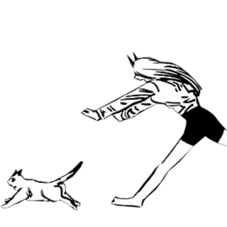 🐈 cat, girl, running, chasing, cartoon telegram sticker