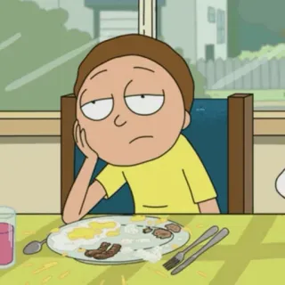 🧿 Morty Smith Rick and Morty kartun, bosan, Morty, sedih, sarapan, animasi telegram sticker