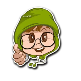 👍 @afall81 desenho animado, personagem, moletom com capuz, óculos, polegar para cima, afall81 telegram sticker