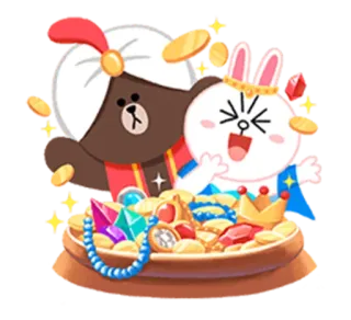 😆 Dessin animé, Trésor, Couronne, Ours, Lapin, Gemmes, Pièces, Fantaisie whatsapp sticker