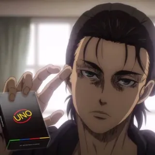 🤚 Eren Yeager Attack on Titan UNO Eren Jaeger, Anime, UNO, Juego de cartas, Ataque a los Titanes telegram sticker