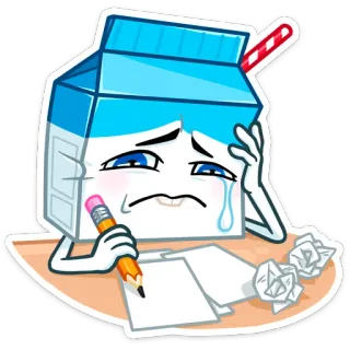 😢 Milchkarton, weinen, traurig, Bleistift, Papier, Cartoon, Emoji, Ausdruck whatsapp sticker