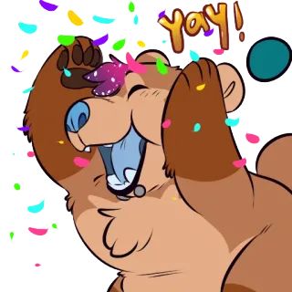🖐 yay! celebração, feliz, confete, urso, desenho animado, diversão, alegre telegram sticker