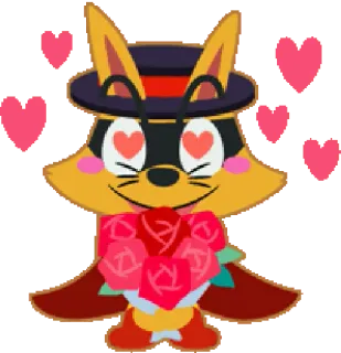 😘 fox, hearts, roses, love, cute, valentine's day, cartoon whatsapp sticker