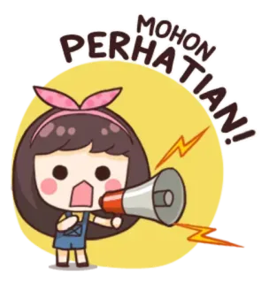 📣 MOHON PERHATIAN! atención, megáfono, chica, alerta, aviso, anuncio telegram sticker