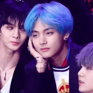 😒 kpop, bts, music, idol, singer, blue hair telegram sticker