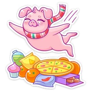 🍩 cerdo, volando, comida, pizza, cupcake, merienda, lindo, dibujo animado telegram sticker