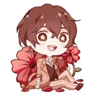 🌺 Osamu Dazai Bungou Stray Dogs Anime, Chibi, Blumen, Süß telegram sticker