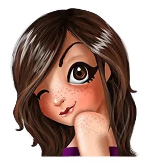 😉 desenho animado, mulher, menina, retrato, piscadela, sardas, cabelo castanho telegram sticker
