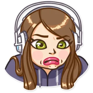 ☹ женщина, мультфильм, гарнитура, геймер, выражение, стикер telegram sticker