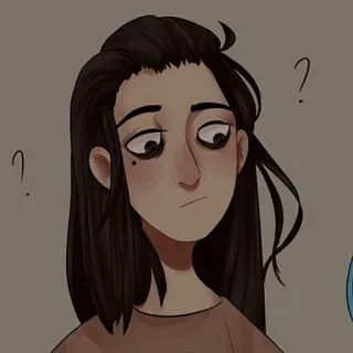 🎨 femme, dessin animé, question, illustration, cheveux longs, brune telegram sticker