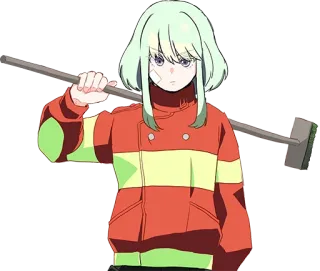 😡 anime, girl, character, light green hair, red jacket telegram sticker