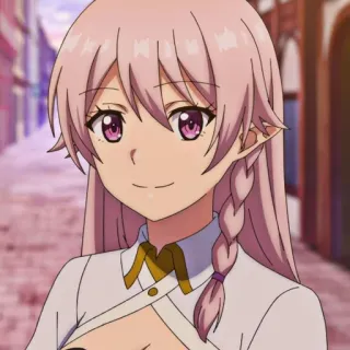 🌚 Anime, Frau, Cartoon, Charakter, Lächeln, pinke Haare telegram sticker