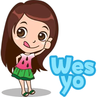 😗 Wes yo desenho animado, menina, polegar para cima, adesivo, ilustração, fofo telegram sticker