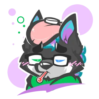 🤢 아픈, 퍼리, 체온계, 만화, 동물, 늑대 telegram sticker
