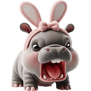 😤 ippopotamo, orecchie da coniglio, animale, carino, cartone animato, mammifero telegram sticker