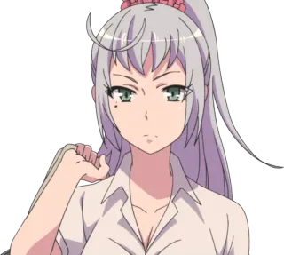 😒 Anime, Garota, Uniforme escolar, Cabelo branco, Rabo de cavalo, Bonita telegram sticker