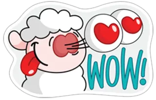 😍 WOW! pecora, amore, cuore, cartone animato, carino, animale, wow whatsapp sticker