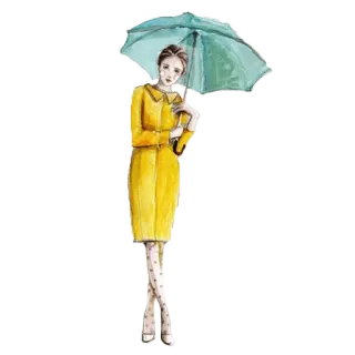 ☔ femme, parapluie, jaune, robe, mode, aquarelle whatsapp sticker