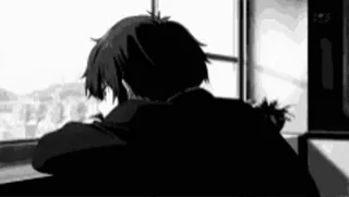 🙂 Anime, Traurig, Fenster, Melancholie, Trauer, Junge, Rausschauen telegram sticker