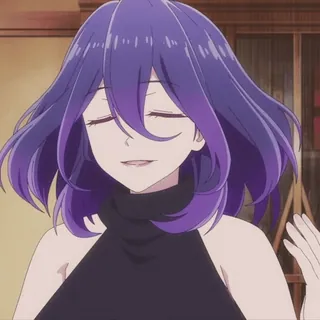 👋 アニメ, 女性, 紫髪, 笑顔, 幸せ whatsapp sticker