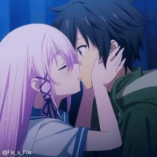 😘 @Fix_x_Fox Anime, Hôn, Lãng mạn, Cặp đôi, Tình yêu, Hoạt hình, Tóc hồng, Anime hôn whatsapp sticker