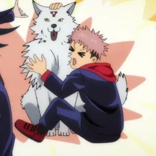 🍸 Yuji Itadori Jujutsu Kaisen อนิเมะ, มหาเวทย์ผนึกมาร, ยูจิ อิตาโดริ, หมา, น่ารัก, ตัวละคร whatsapp sticker